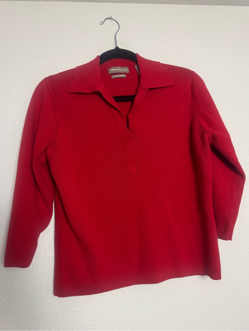 Valerie Separates Vibrant Red Pima Cotton Collar Pop Over Sweater Top